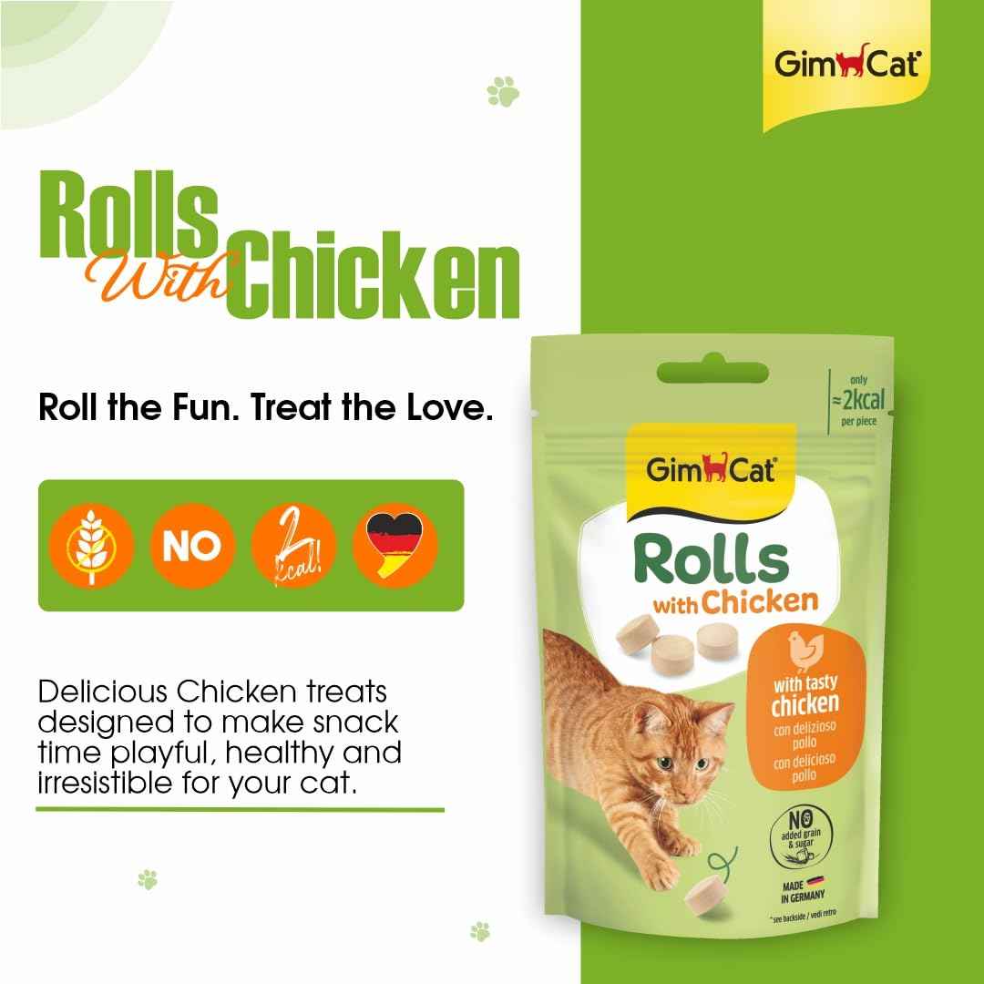 GimCat Rolls with Chicken – Low-Calorie Round Cat Treats | Real Chicken | 100 Rolls