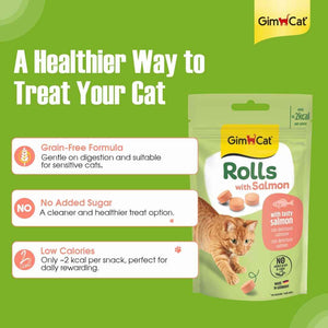 GimCat Rolls with Salmon – Low-Calorie Round Cat Treats | Real Salmon | 100 Rolls