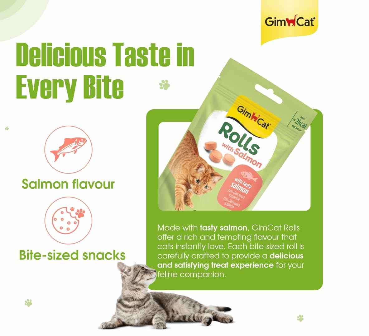 GimCat Rolls with Salmon – Low-Calorie Round Cat Treats | Real Salmon | 100 Rolls