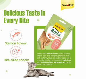 GimCat Rolls with Salmon – Low-Calorie Round Cat Treats | Real Salmon | 100 Rolls