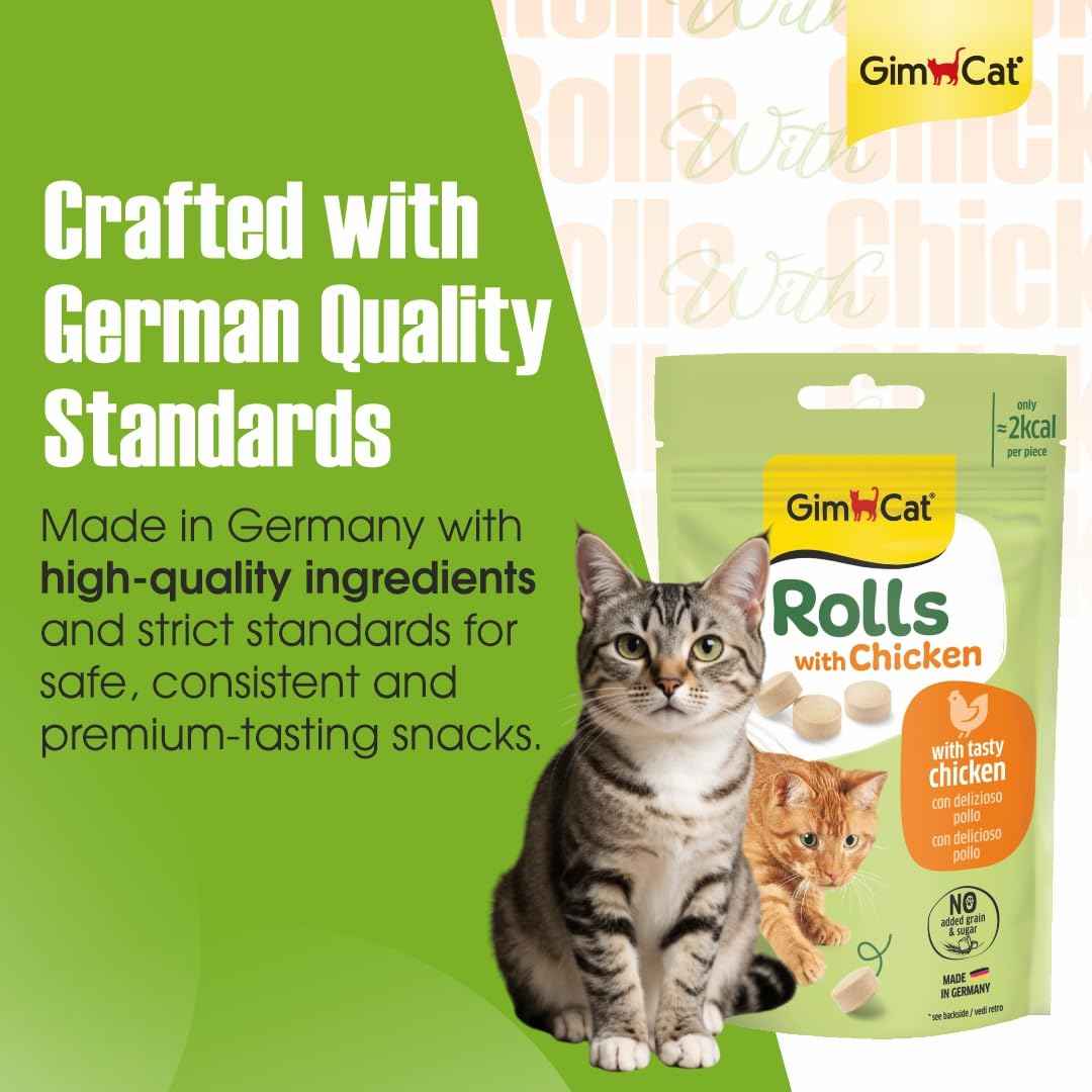 GimCat Rolls with Chicken – Low-Calorie Round Cat Treats | Real Chicken | 100 Rolls