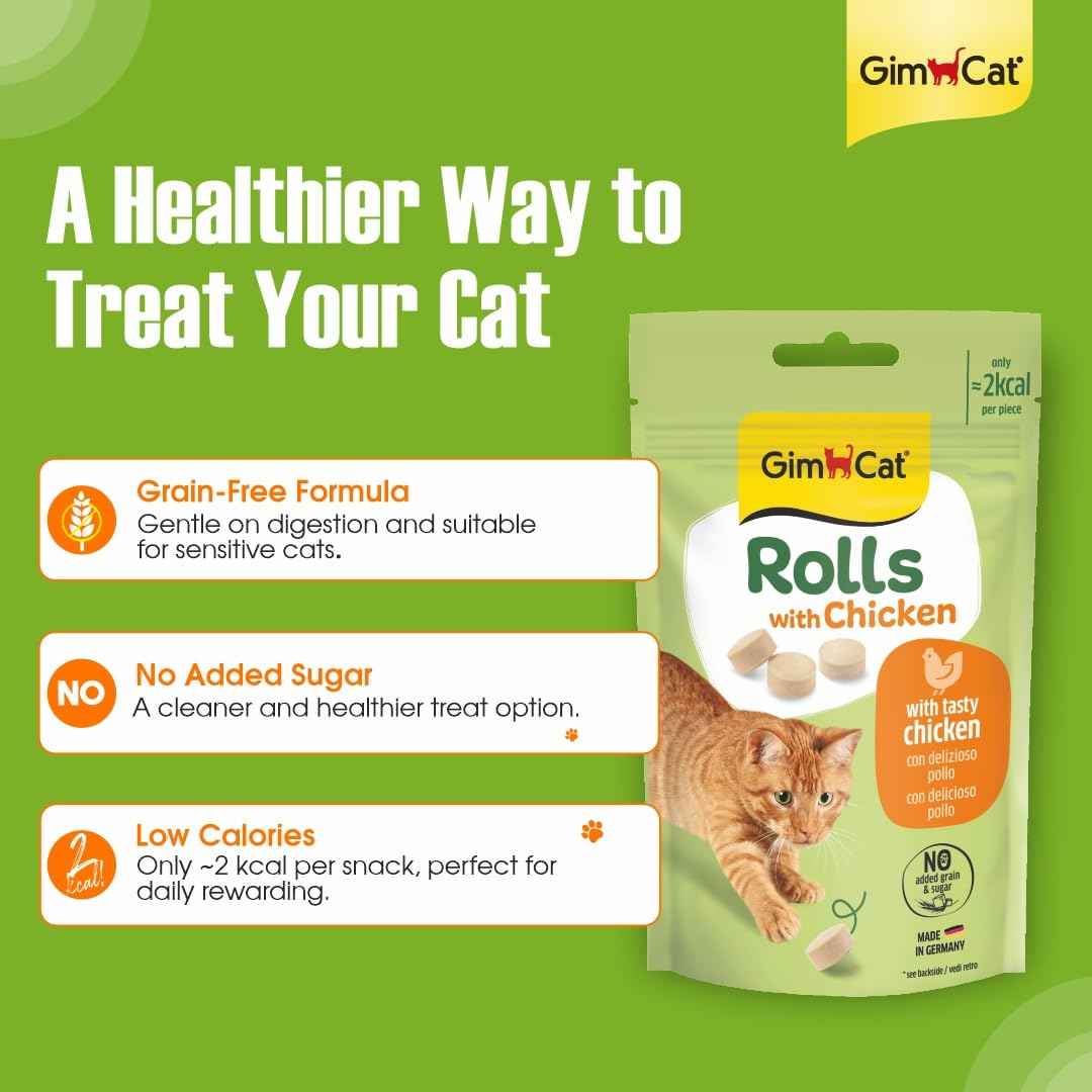 GimCat Rolls with Chicken – Low-Calorie Round Cat Treats | Real Chicken | 100 Rolls