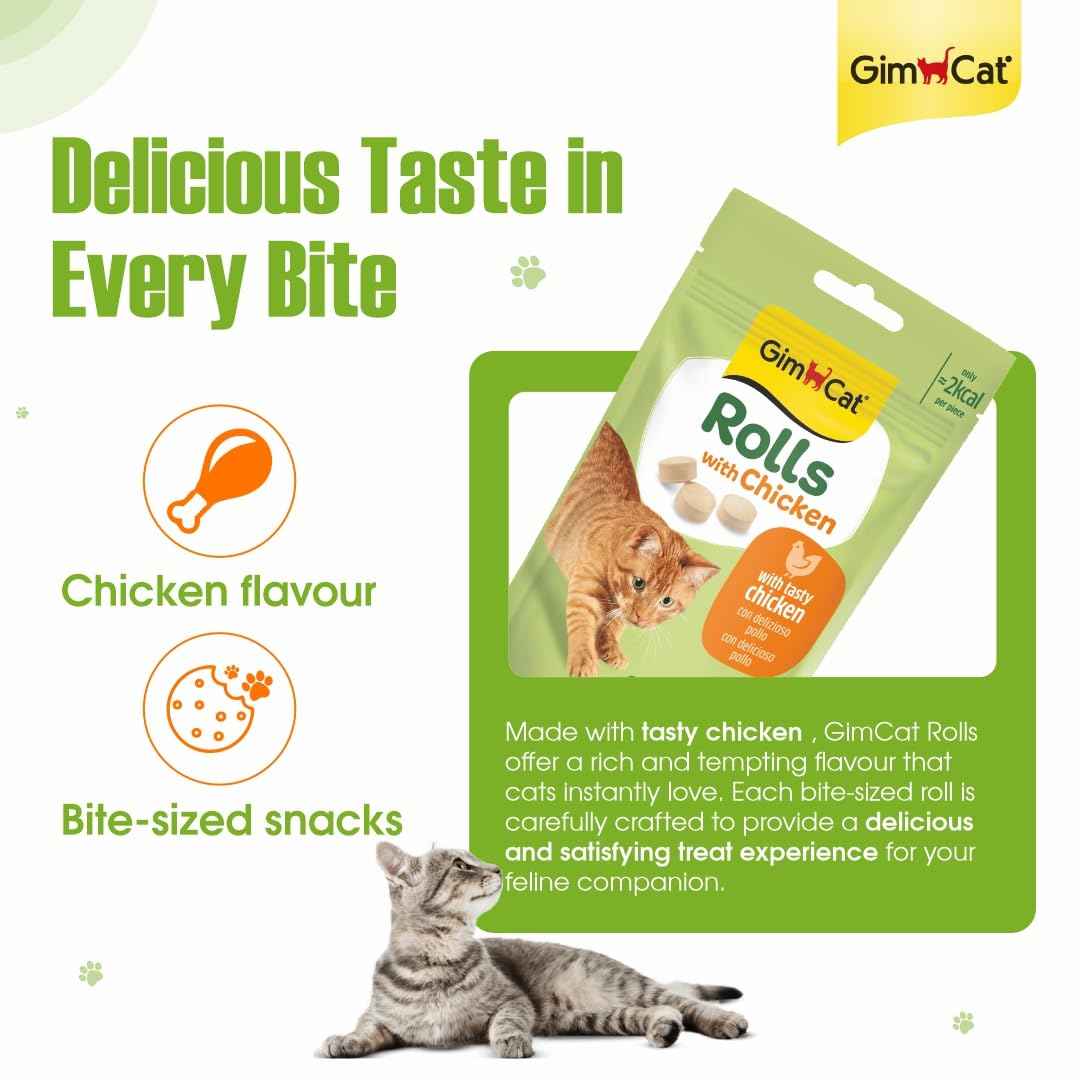 GimCat Rolls with Chicken – Low-Calorie Round Cat Treats | Real Chicken | 100 Rolls