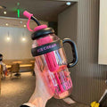 Ice Cream Themed Tumbler With Straw, 1300ml Leakproof BPA-Free Plastic Water Bottle with Handle
