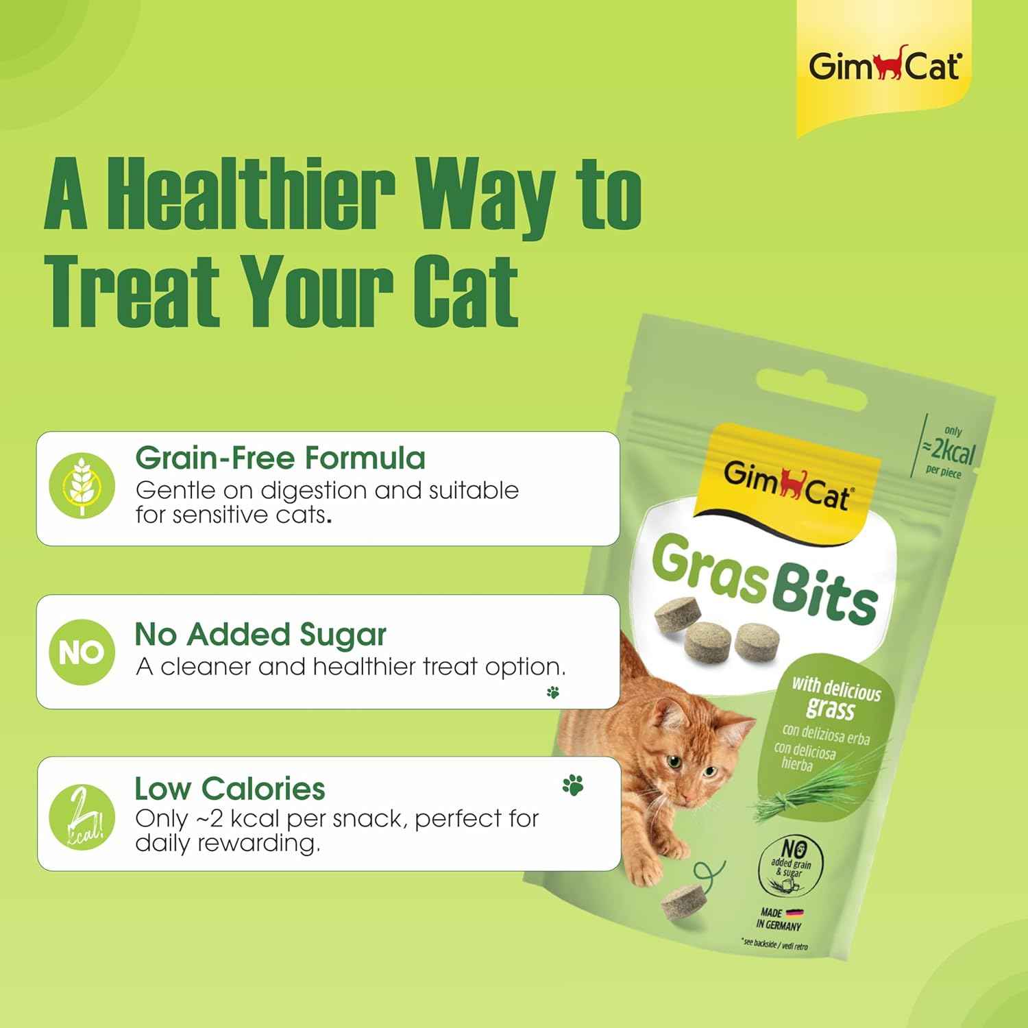 GimCat GrasBits – Grass-Flavoured Cat Treats with Vitamin D3 | 100 GrasBits