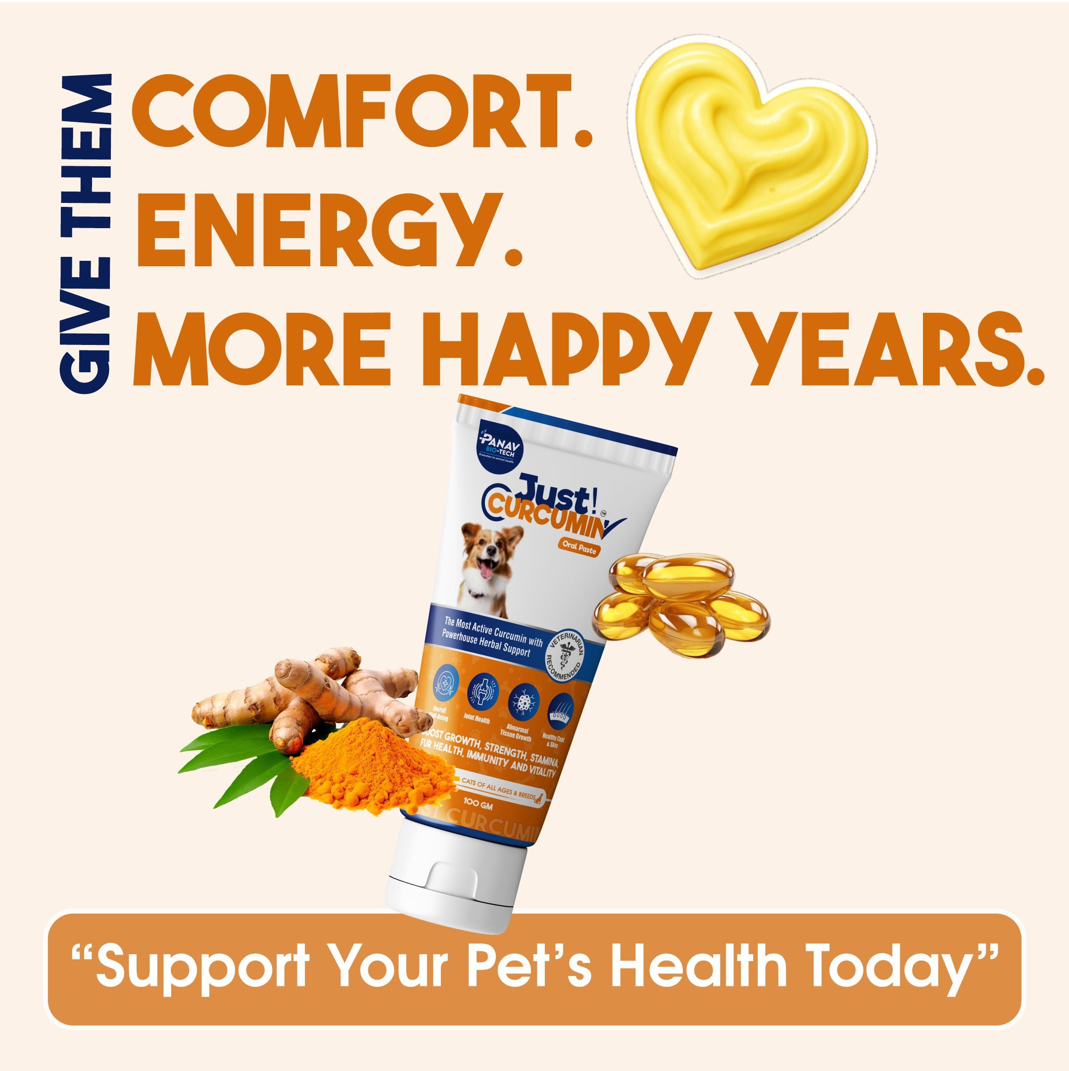 JUST CURCUMIN™ High-Purity Curcumin Oral Paste for Dogs & Cats | Advanced Anti-Inflammatory & Joint Support