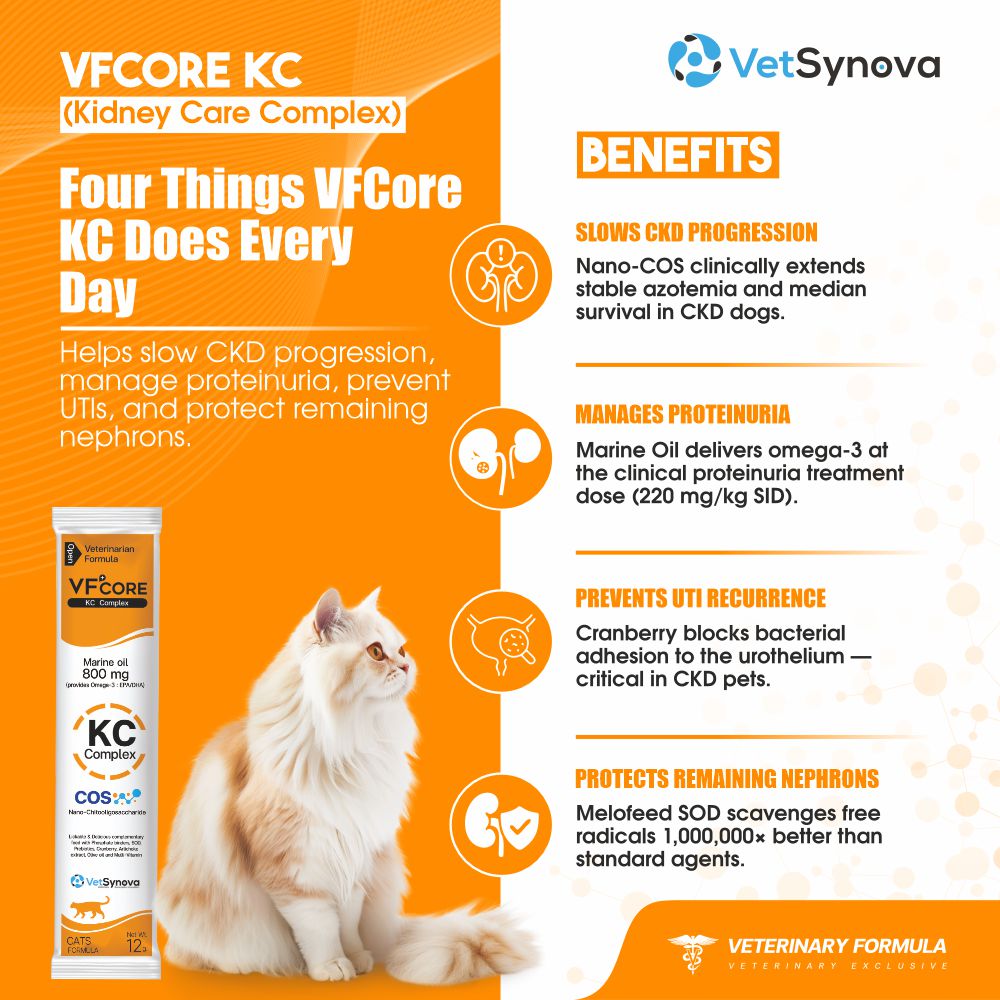 VFCore KC — Kidney Care Complex for Cats | CKD Support, Proteinuria & UTI Prevention | Nano-COS + Marine Oil 800mg + Cranberry + SOD | 12g Sachet