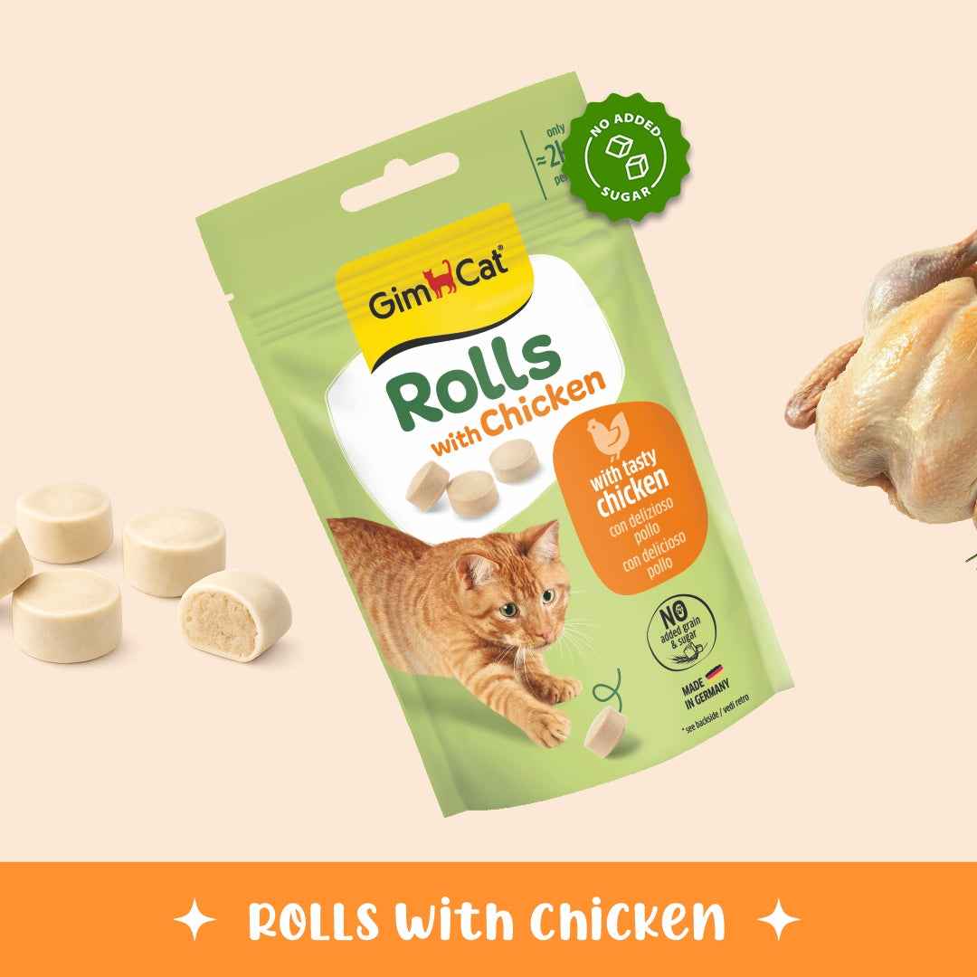 GimCat Rolls with Chicken – Low-Calorie Round Cat Treats | Real Chicken | 100 Rolls