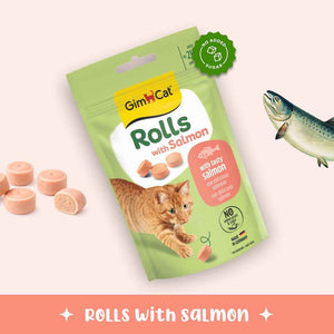 GimCat Rolls with Salmon – Low-Calorie Round Cat Treats | Real Salmon | 100 Rolls