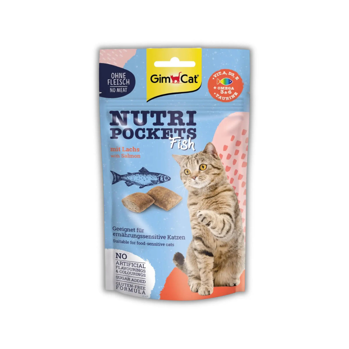 GimCat Salmon Cat Treats | Crunchy Nutri Pockets with Omega 3 & 6 (60g)