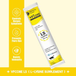 VFCore LS — L-Lysine 250mg Supplement for Cats | Feline Herpesvirus (FHV-1) Management, Sneezing & Eye Discharge Support Supplement For Cats | Lickable Paste 12g Sachet