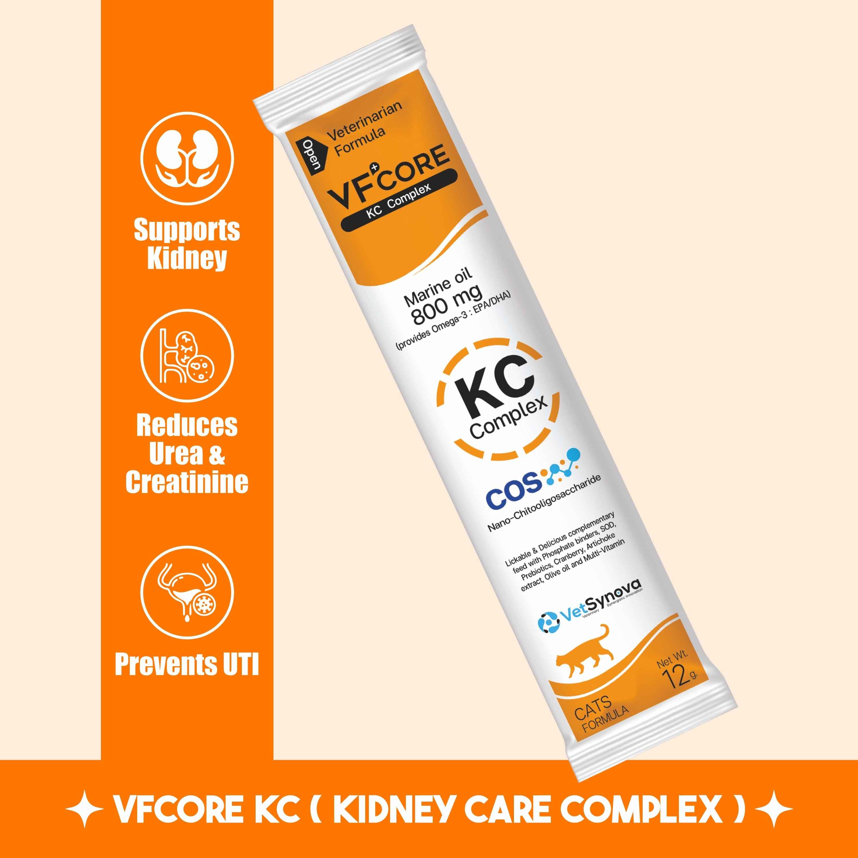 VFCore KC — Kidney Care Complex for Cats | CKD Support, Proteinuria & UTI Prevention | Nano-COS + Marine Oil 800mg + Cranberry + SOD | 12g Sachet