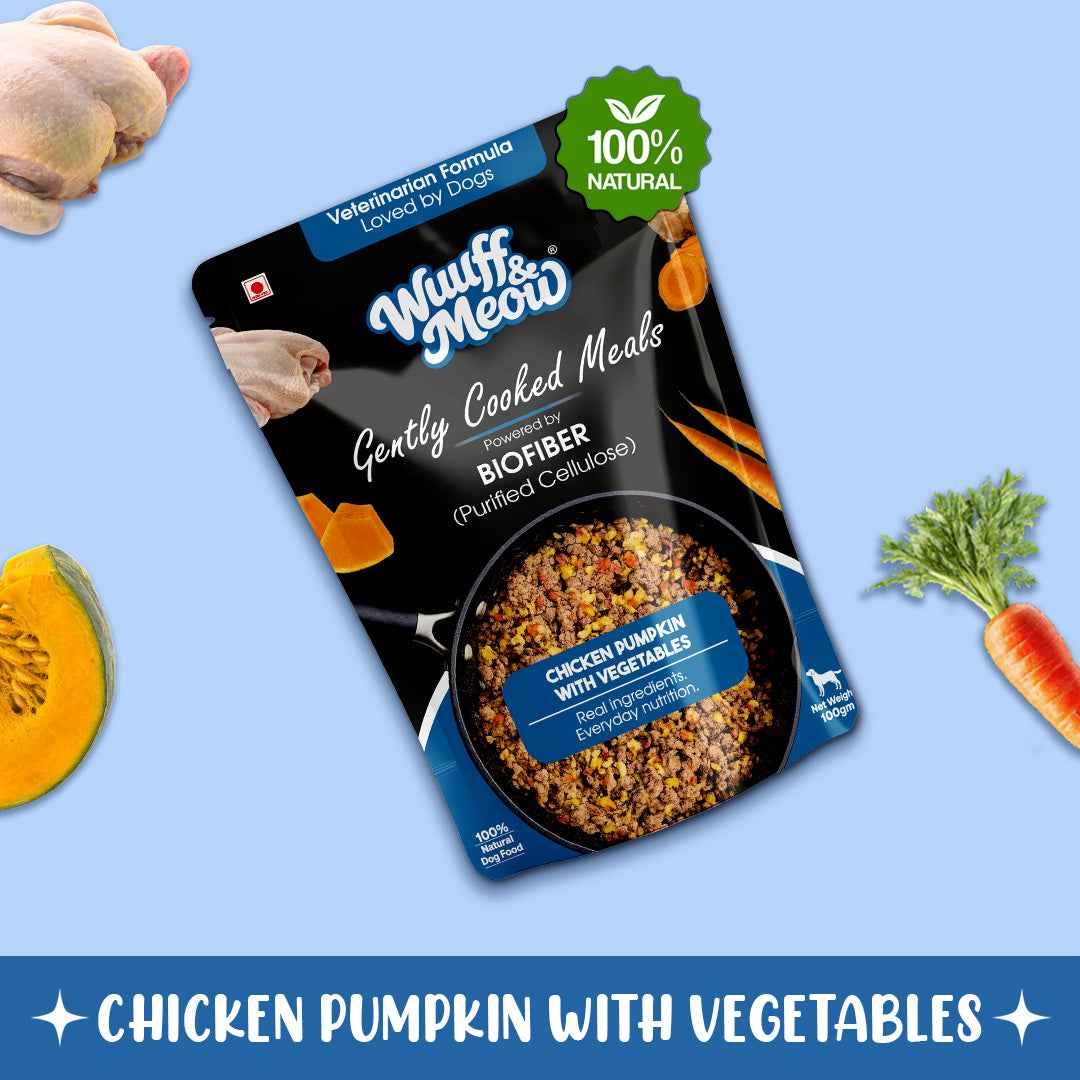Chicken Pumpkin with Vegetables Dog Food — Gently Cooked Wet Dog Meal with Zero Preservatives| Powered By BioFiber - Arbocel Purified Plant-Based Fiber | 100g
