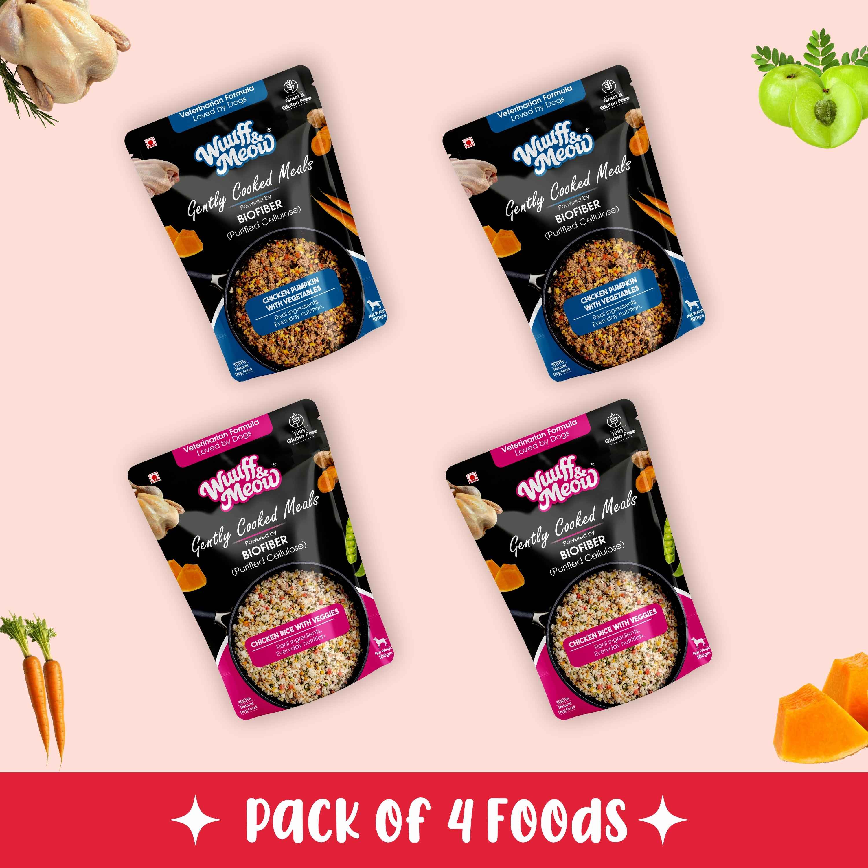 Chicken Combo Dog Food Trial Pack (Chicken Rice & Veggies | Chicken Pumpkin With Vegetables) 2+2
