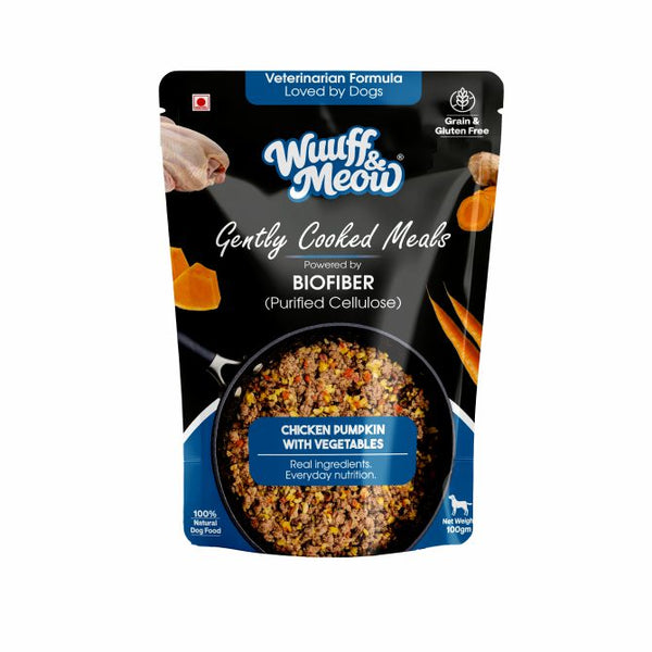 Chicken Pumpkin with Vegetables Dog Food — Gently Cooked Wet Dog Meal with Zero Preservatives| Powered By BioFiber - Arbocel Purified Plant-Based Fiber | 100g