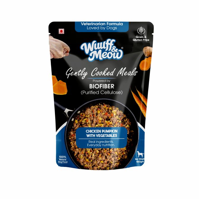 Chicken Pumpkin with Vegetables Dog Food — Gently Cooked Wet Dog Meal with Zero Preservatives| Powered By BioFiber - Arbocel Purified Plant-Based Fiber | 100g