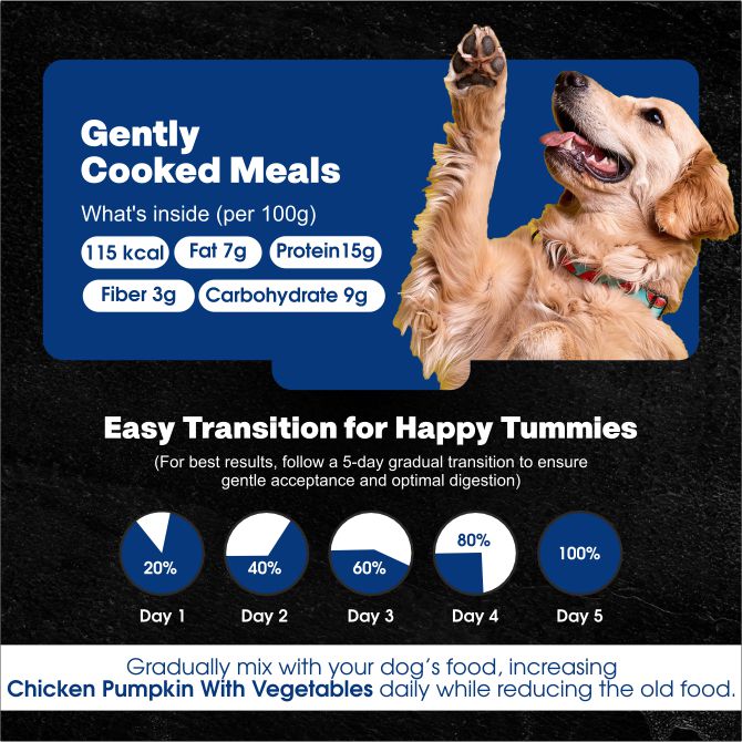 Chicken Pumpkin with Vegetables Dog Food — Gently Cooked Wet Dog Meal with Zero Preservatives| Powered By BioFiber - Arbocel Purified Plant-Based Fiber | 100g