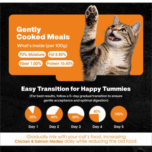 Chicken & Salmon Medley Cat Food | Gently Cooked Fresh Wet Food For Cat | 100g | Powered By BioFiber - Arbocel Purified Plant-Based Fiber