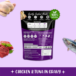 Chicken & Tuna in Gravy | Gently Cooked Wet Cat Food Powered By BioFiber - Arbocel Purified Plant-Based Fiber | 100g