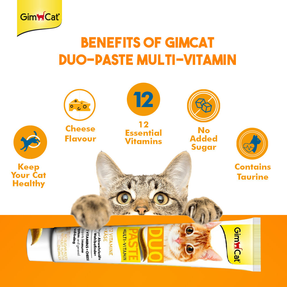 Wuuff&Meow GimCat Duo-Paste Multi-Vitamin & Cheese for Cats Daily Immunity & Vitality Support