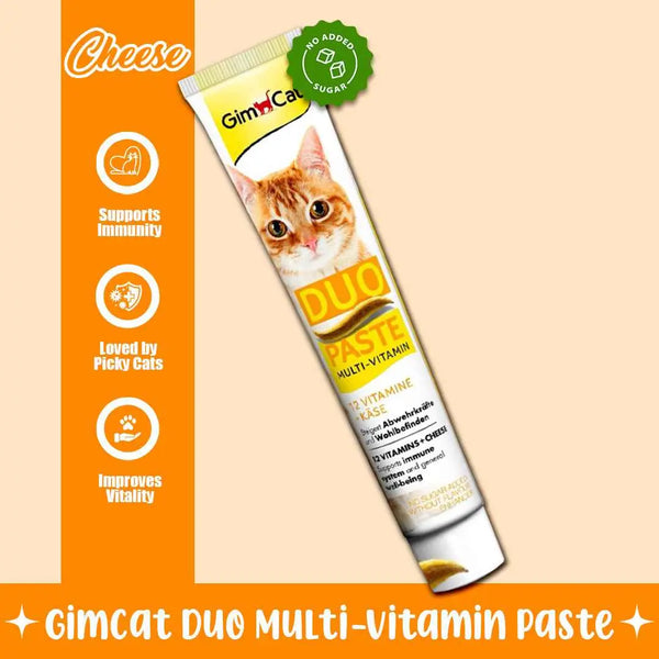 Wuuff&Meow GimCat Duo-Paste Multi-Vitamin & Cheese for Cats Daily Immunity & Vitality Support