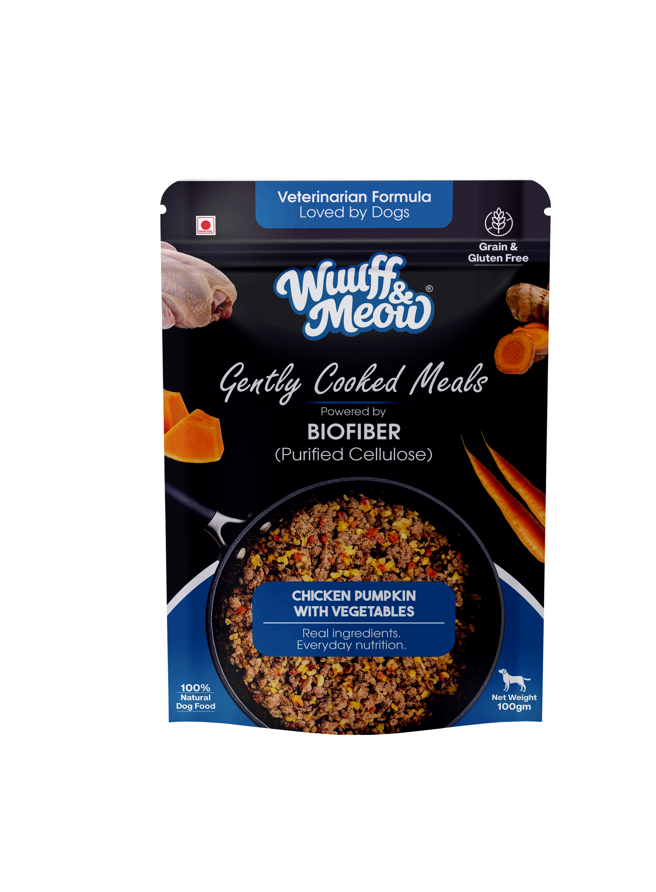 Chicken Pumpkin with Vegetables Dog Food — Gently Cooked Wet Dog Meal with Zero Preservatives| Powered By Biofiber™ Digestive Fiber | 100g