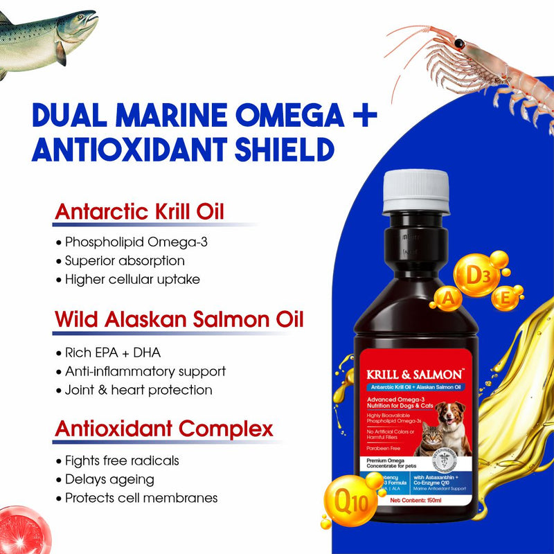 KRILL & SALMON™ High-Potency Omega-3 for Dogs & Cats – Antarctic Krill Oil + Wild Alaskan Salmon Oil