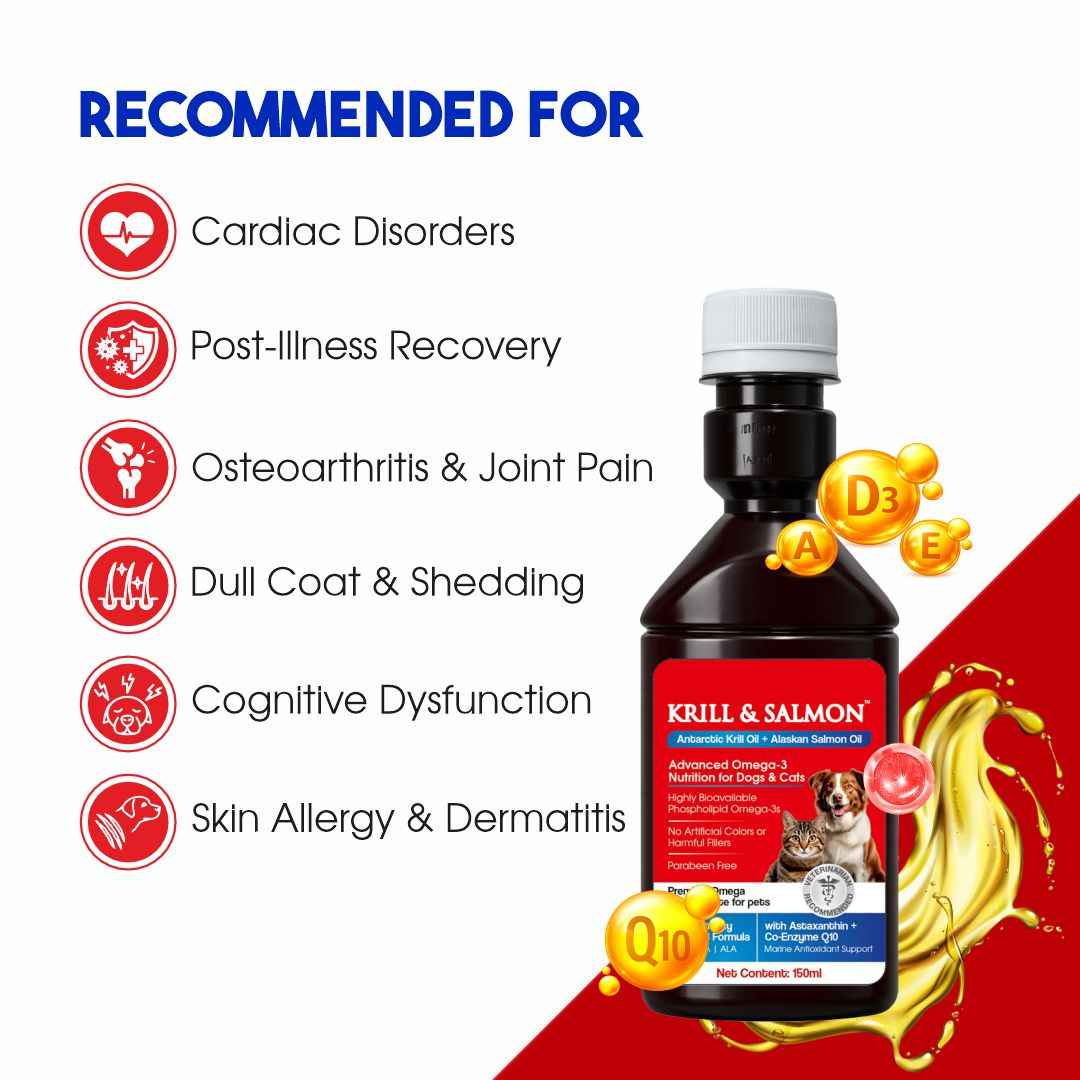 KRILL & SALMON™ High-Potency Omega-3 for Dogs & Cats – Antarctic Krill Oil + Wild Alaskan Salmon Oil