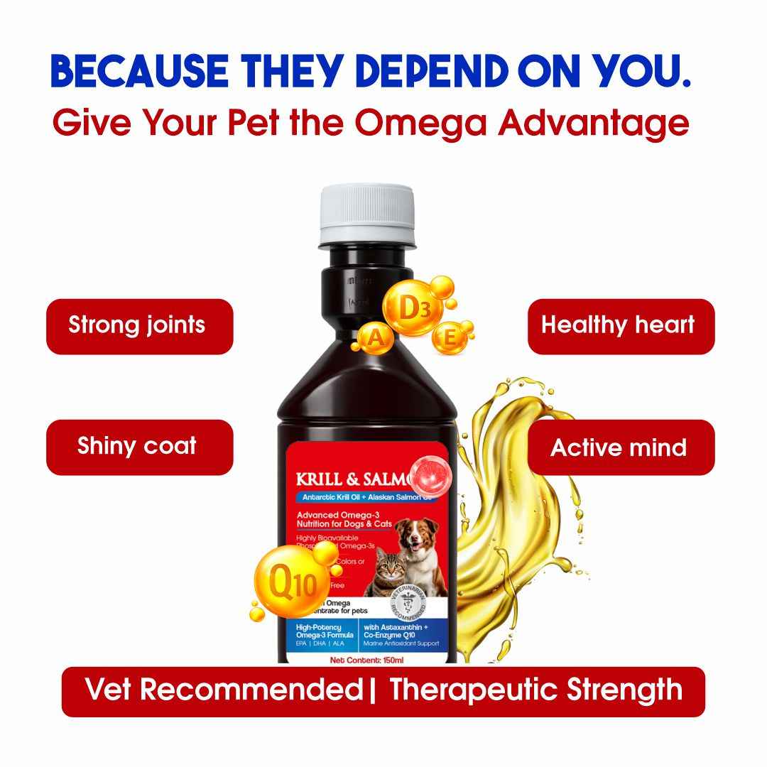 KRILL & SALMON™ High-Potency Omega-3 for Dogs & Cats – Antarctic Krill Oil + Wild Alaskan Salmon Oil
