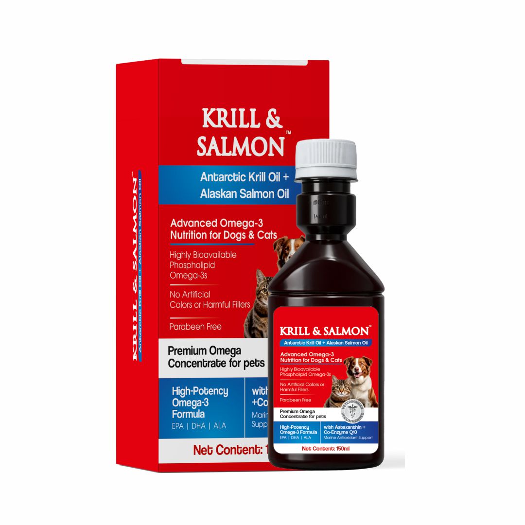 KRILL & SALMON™ High-Potency Omega-3 for Dogs & Cats – Antarctic Krill Oil + Wild Alaskan Salmon Oil